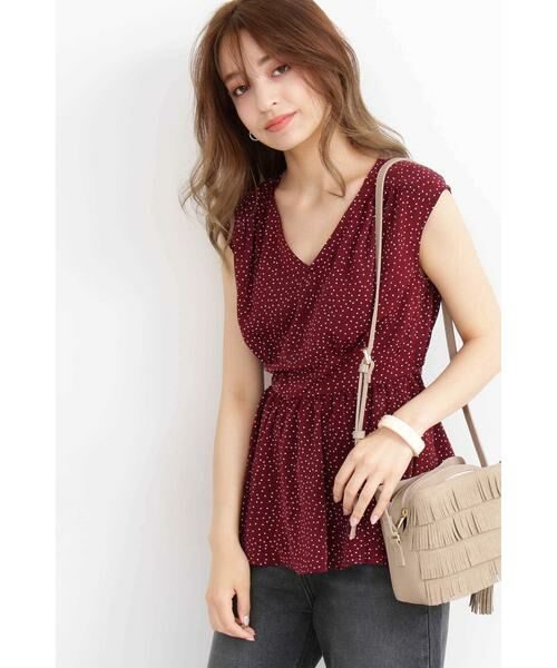 ＊＊N.Natural Beauty Basic / エヌ ナチュラルビューティーベーシック シャツ・ブラウス | ドットぺプラムノースリーブニット（ボルドー×オフドット1）