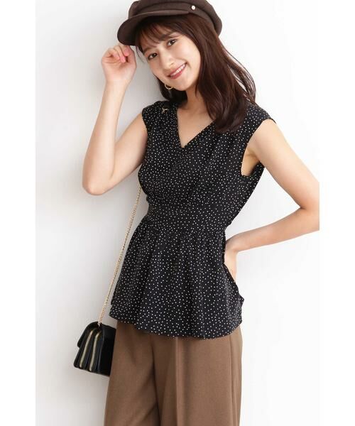 ＊＊N.Natural Beauty Basic / エヌ ナチュラルビューティーベーシック シャツ・ブラウス | ドットぺプラムノースリーブニット（ブラック×オフドット1）