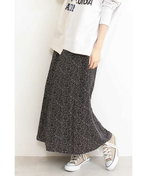 ＊＊N.Natural Beauty Basic / エヌ ナチュラルビューティーベーシック スカート | ツートーンドットAラインマキシスカート（ブラック1）