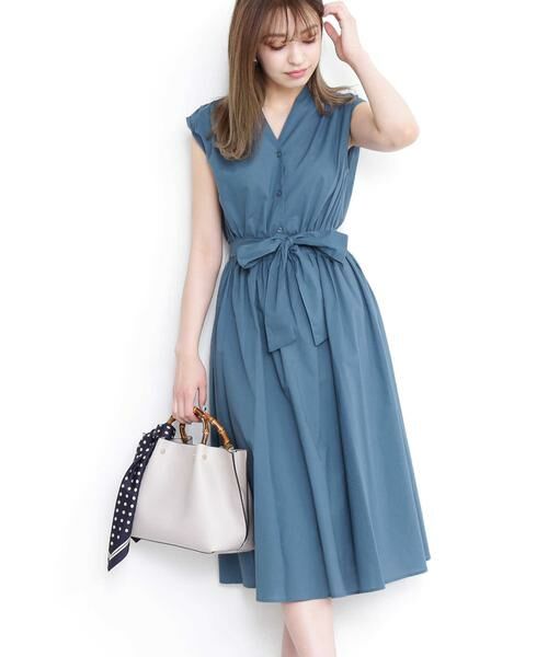 ＊＊N.Natural Beauty Basic / エヌ ナチュラルビューティーベーシック ワンピース | コットンローンミモレワンピース（ブルー）