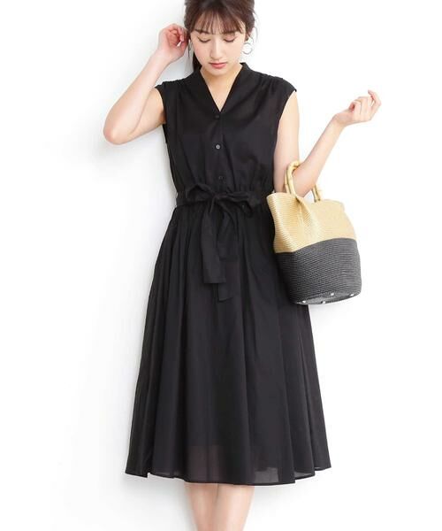 ＊＊N.Natural Beauty Basic / エヌ ナチュラルビューティーベーシック ワンピース | コットンローンミモレワンピース（ブラック）