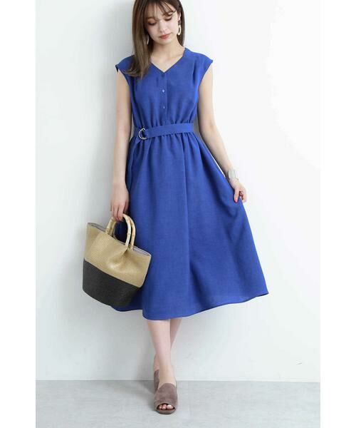 ＊＊N.Natural Beauty Basic / エヌ ナチュラルビューティーベーシック ワンピース | ドライポプリンノースリーブワンピース（ブルー）