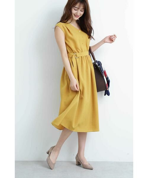 ＊＊N.Natural Beauty Basic / エヌ ナチュラルビューティーベーシック ワンピース | ドライポプリンノースリーブワンピース（イエロー）