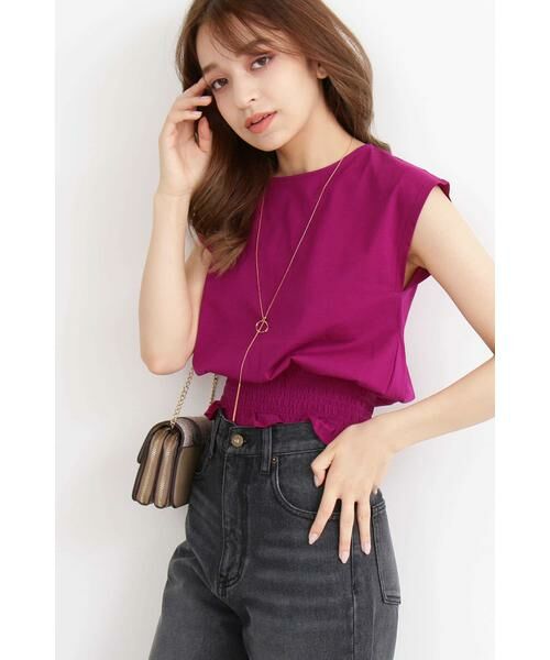 ＊＊N.Natural Beauty Basic / エヌ ナチュラルビューティーベーシック カットソー | シャーリングベルトノースリーブブラウス（ピンク）