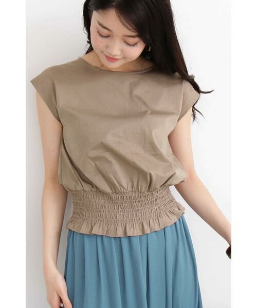 ＊＊N.Natural Beauty Basic / エヌ ナチュラルビューティーベーシック カットソー | シャーリングベルトノースリーブブラウス（ベージュ）