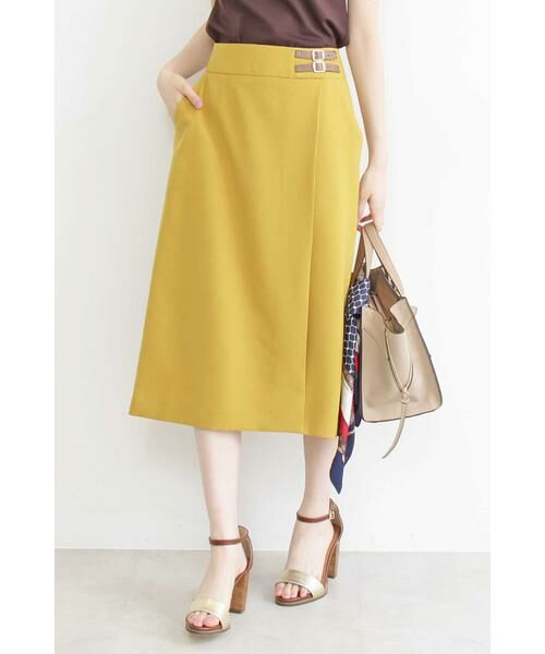＊＊N.Natural Beauty Basic / エヌ ナチュラルビューティーベーシック スカート | ベルトマークラップ風スカート（イエロー）