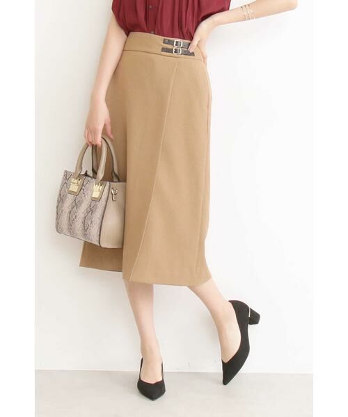 ＊＊N.Natural Beauty Basic / エヌ ナチュラルビューティーベーシック スカート | ベルトマークラップ風スカート（ベージュ）