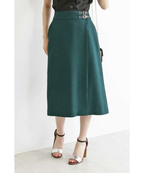 ＊＊N.Natural Beauty Basic / エヌ ナチュラルビューティーベーシック スカート | ベルトマークラップ風スカート（グリーン）