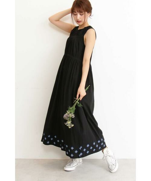 ＊＊N.Natural Beauty Basic / エヌ ナチュラルビューティーベーシック ワンピース | コットンキャンブリックマキシワンピース（ブラック）