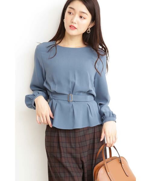 ＊＊N.Natural Beauty Basic / エヌ ナチュラルビューティーベーシック シャツ・ブラウス | ウエストタックペプラムブラウス（ブルー）