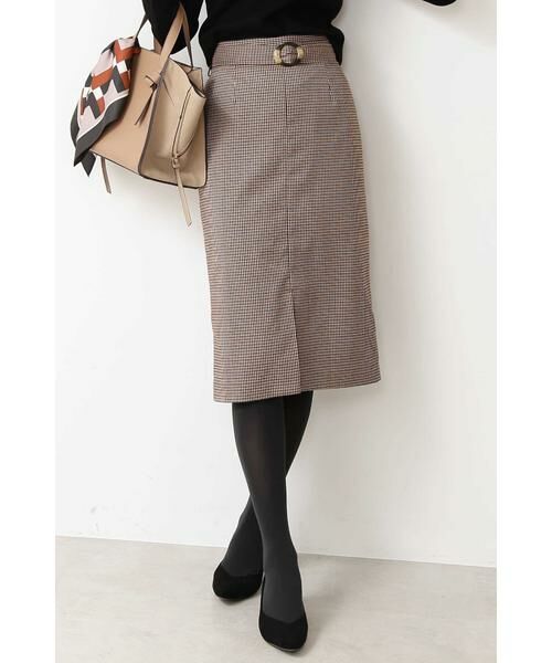 ＊＊N.Natural Beauty Basic / エヌ ナチュラルビューティーベーシック スカート | ベッコウバックルチェックタイトスカート（ベージュ1）