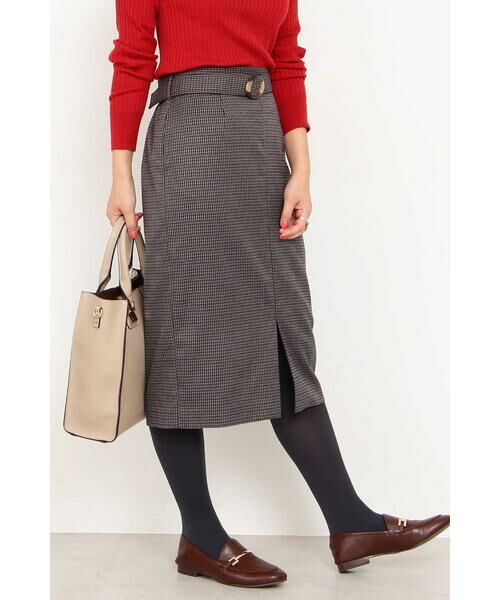 ＊＊N.Natural Beauty Basic / エヌ ナチュラルビューティーベーシック スカート | ベッコウバックルチェックタイトスカート（グレー1）