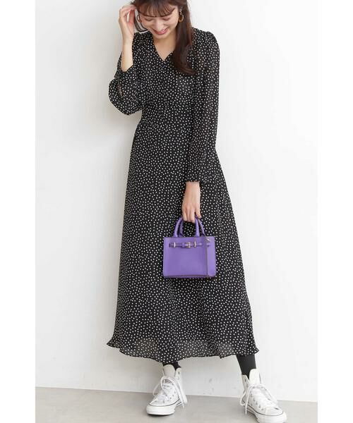 ＊＊N.Natural Beauty Basic / エヌ ナチュラルビューティーベーシック ワンピース | ドットウエストシャーリングワンピース（ブラック×オフドット1）