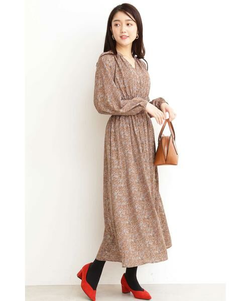 ＊＊N.Natural Beauty Basic / エヌ ナチュラルビューティーベーシック ワンピース | スタンドカラーシャーリングフラワーマキシワンピース | 詳細7