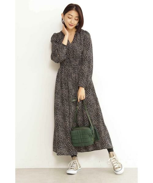 ＊＊N.Natural Beauty Basic / エヌ ナチュラルビューティーベーシック ワンピース | スタンドカラーシャーリングマキシワンピース（ブラック×ブラウン1）