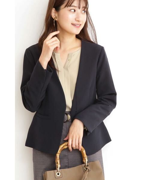 ＊＊N.Natural Beauty Basic / エヌ ナチュラルビューティーベーシック テーラードジャケット | とろみノーカラージャケット（ネイビー）