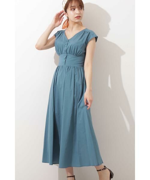 ＊＊N.Natural Beauty Basic / エヌ ナチュラルビューティーベーシック ワンピース | Vネックギャザーワンピース（ブルー）