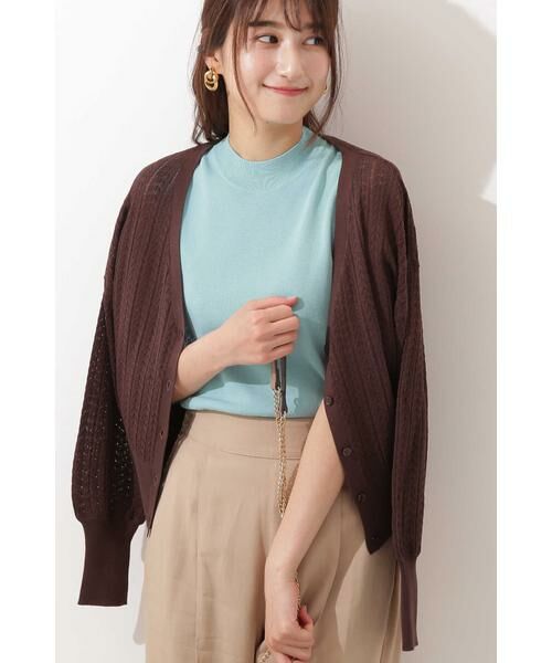 ＊＊N.Natural Beauty Basic / エヌ ナチュラルビューティーベーシック カーディガン・ボレロ | レース柄ニットカーディガン（ブラウン）