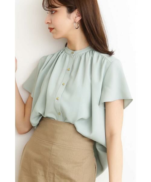 ＊＊N.Natural Beauty Basic / エヌ ナチュラルビューティーベーシック シャツ・ブラウス | ゴールドボタンとろみブラウス（ライトグリーン）