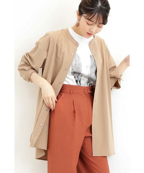 ＊＊N.Natural Beauty Basic / エヌ ナチュラルビューティーベーシック シャツ・ブラウス | リボンブラウジングバンドカラーシャツ（ブラウンベージュ）