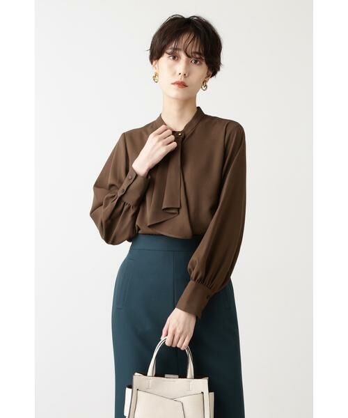 **N.Natural Beauty Basic / エヌ ナチュラルビューティーベーシック シャツ・ブラウス | ボウタイ風ロングスリーブブラウス(ブラウン)