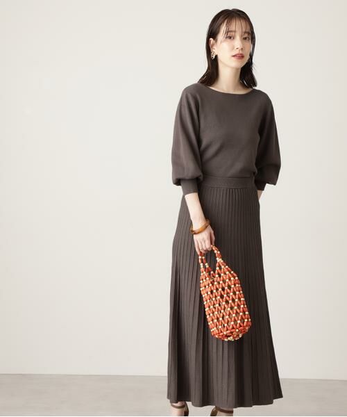 **N.Natural Beauty Basic / エヌ ナチュラルビューティーベーシック ワンピース | ボートネックニットセットアップ(グレー)