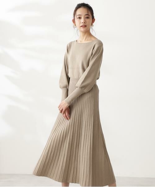 **N.Natural Beauty Basic / エヌ ナチュラルビューティーベーシック ワンピース | ボートネックニットセットアップ(ベージュ)