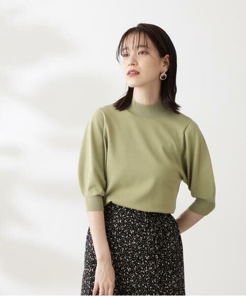 ＊＊N.Natural Beauty Basic / エヌ ナチュラルビューティーベーシック ニット・セーター | プレーティング天竺ボトルネックパフ袖ニット（ライトグリーン）