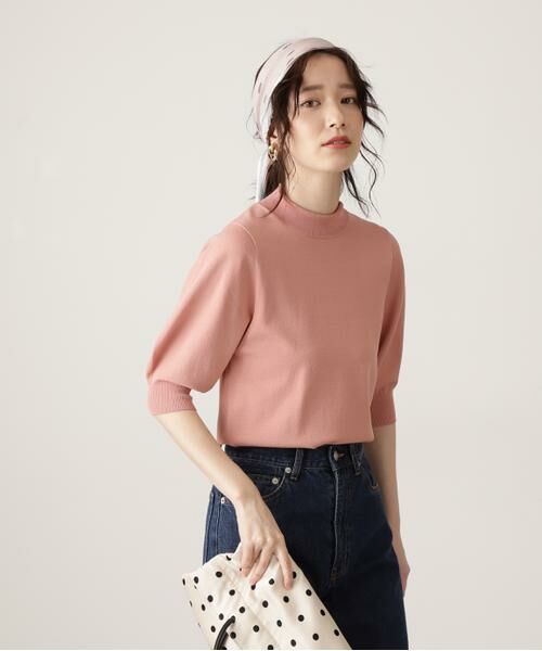 ＊＊N.Natural Beauty Basic / エヌ ナチュラルビューティーベーシック ニット・セーター | プレーティング天竺ボトルネックパフ袖ニット（ピンク）