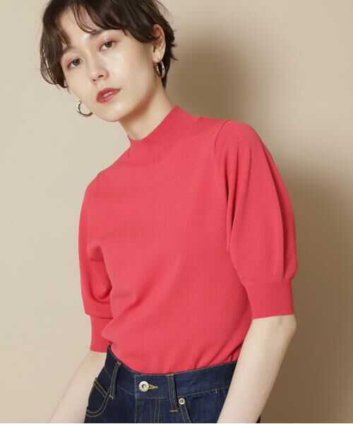 ＊＊N.Natural Beauty Basic / エヌ ナチュラルビューティーベーシック ニット・セーター | プレーティング天竺ボトルネックパフ袖ニット（レッド）