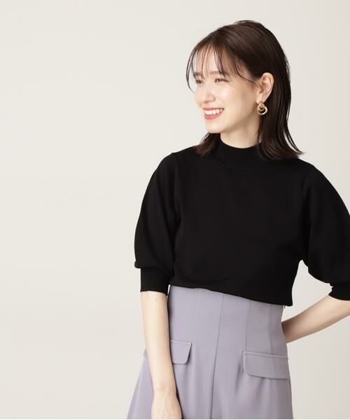 ＊＊N.Natural Beauty Basic / エヌ ナチュラルビューティーベーシック ニット・セーター | プレーティング天竺ボトルネックパフ袖ニット（ブラック）
