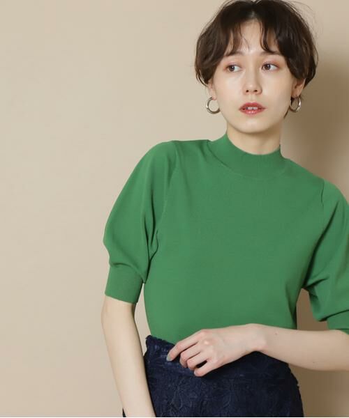 ＊＊N.Natural Beauty Basic / エヌ ナチュラルビューティーベーシック ニット・セーター | プレーティング天竺ボトルネックパフ袖ニット（グリーン）