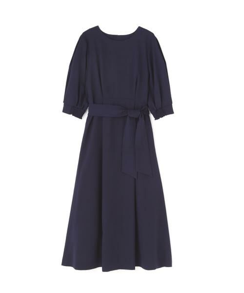 NATURAL BEAUTY BASIC 濃紺ワンピース Lサイズ ベルト付き Oggi掲載】ベルテッドフォルムシアーワンピース | NATURAL