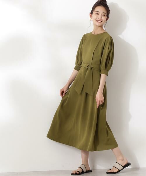 ＊＊N.Natural Beauty Basic / エヌ ナチュラルビューティーベーシック ワンピース | サッシュベルト付ワンピース（カーキ）