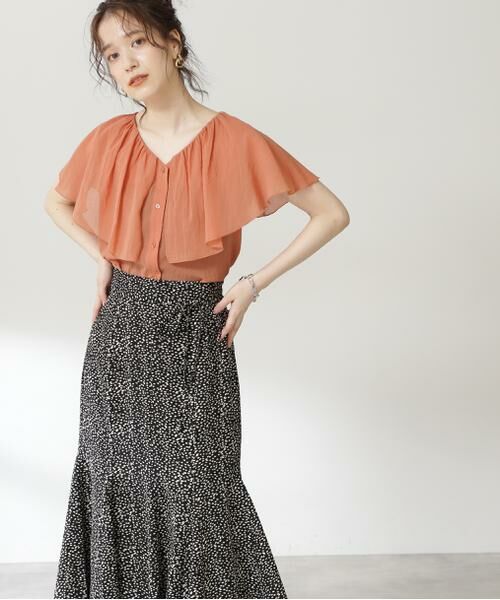 ＊＊N.Natural Beauty Basic / エヌ ナチュラルビューティーベーシック シャツ・ブラウス | コットンシフォンケープブラウス（オレンジ）