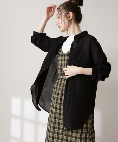 ＊＊N.Natural Beauty Basic / エヌ ナチュラルビューティーベーシック シャツ・ブラウス | シアーロングシャツ（ブラック）