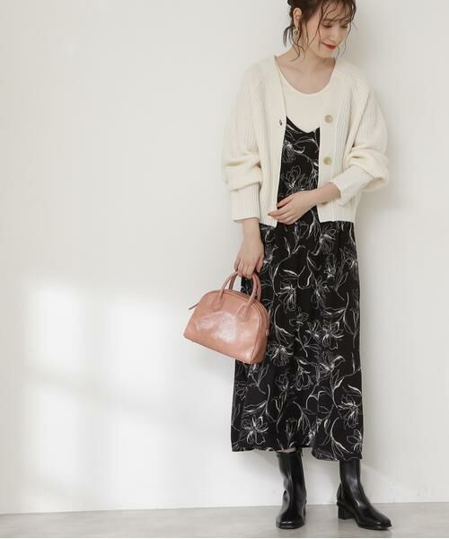 ＊＊N.Natural Beauty Basic / エヌ ナチュラルビューティーベーシック ワンピース | バックリボンキャミワンピース（ブラック柄1）