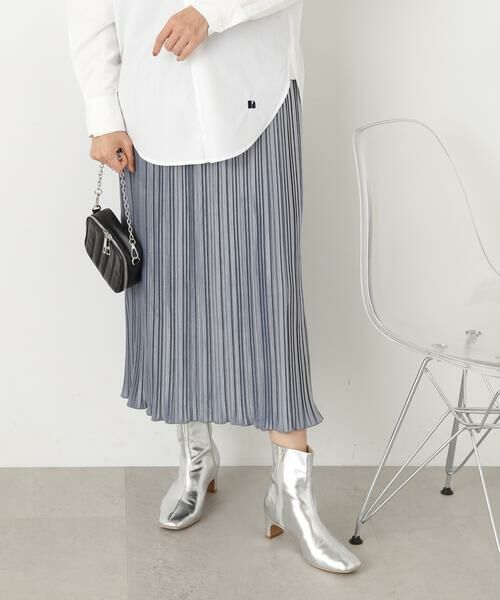 **N.Natural Beauty Basic / エヌ ナチュラルビューティーベーシック スカート | ベロアプリーツストレートスカート(ブルー)