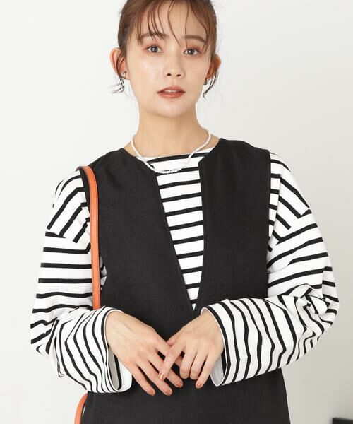 **N.Natural Beauty Basic / エヌ ナチュラルビューティーベーシック カットソー | バスクボーダーTシャツ(オフ×ブラック1)