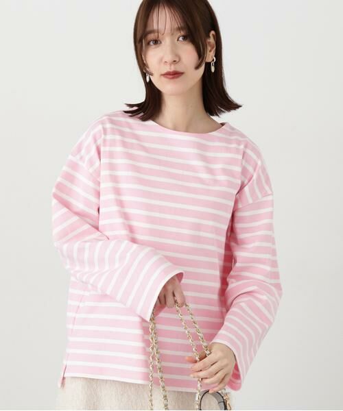 **N.Natural Beauty Basic / エヌ ナチュラルビューティーベーシック カットソー | バスクボーダーTシャツ(ピンク×オフ2)