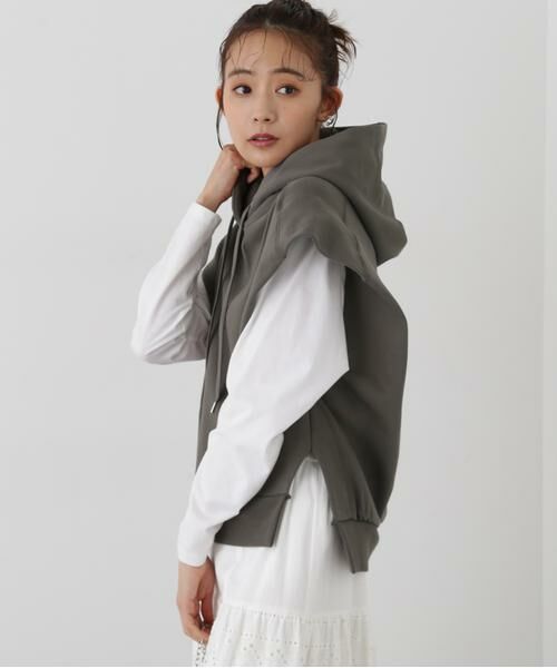 ＊＊N.Natural Beauty Basic / エヌ ナチュラルビューティーベーシック カットソー | ドロップショルダーフードパーカー（チャコール）