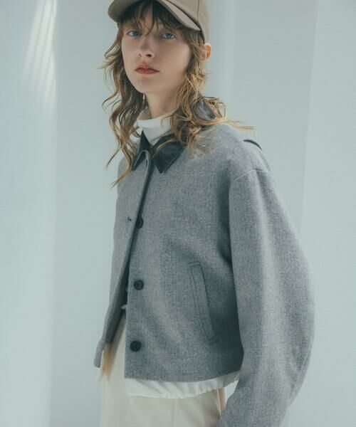 ＊＊N.Natural Beauty Basic / エヌ ナチュラルビューティーベーシック ブルゾン | フェイクレザーカラーパテッドジャケット（グレーミックス1）