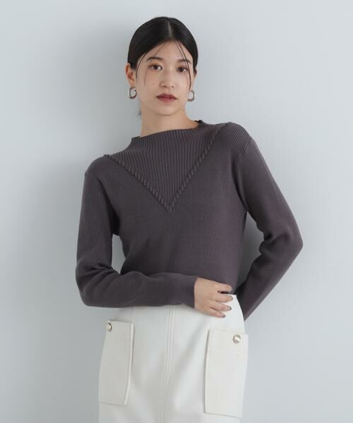 ＊＊N.Natural Beauty Basic / エヌ ナチュラルビューティーベーシック ニット・セーター | デザインネックリブニット（チャコール2）