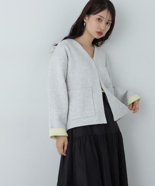 ＊＊N.Natural Beauty Basic / エヌ ナチュラルビューティーベーシック カーディガン・ボレロ | アウトポケット配色ニットブルゾン（グレー）