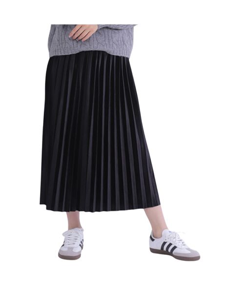 NOBU小さいサイズ専門店 / ノブチイサイサイズセンモンテン ロング・マキシ丈スカート | [ベロア調生地] プリーツスカート（ブラック）
