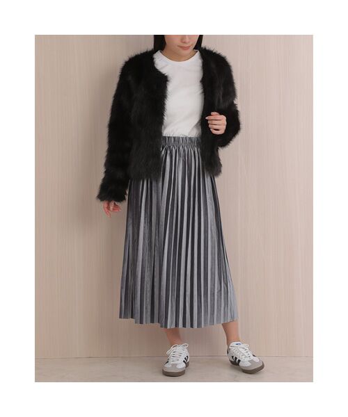 NOBU小さいサイズ専門店 / ノブチイサイサイズセンモンテン ロング・マキシ丈スカート | [ベロア調生地] プリーツスカート | 詳細12