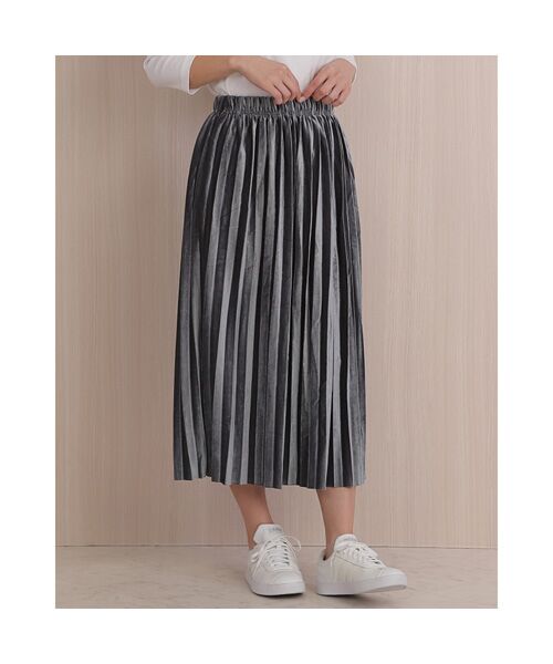 NOBU小さいサイズ専門店 / ノブチイサイサイズセンモンテン ロング・マキシ丈スカート | [ベロア調生地] プリーツスカート（グレー）