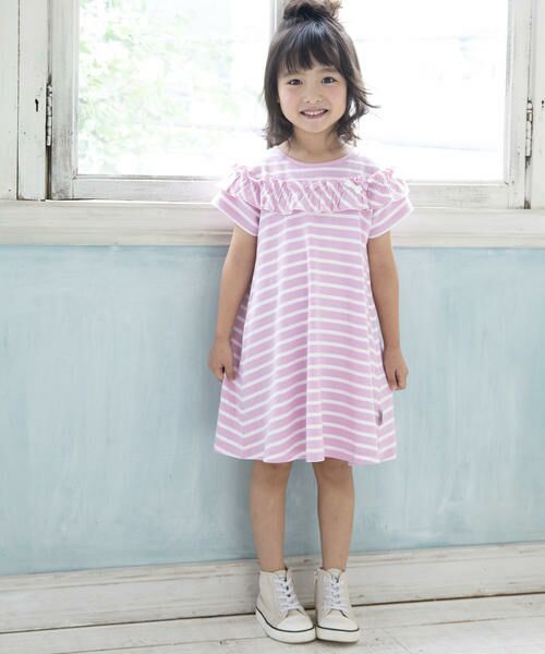 セール カタログ掲載 天竺ボーダーフリル付ワンピース ワンピース Noeil Aime Bebe ノイユ エーム べべ ファッション通販 タカシマヤファッションスクエア