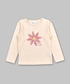 フラワー 花 モチーフ パール入り 長袖 Tシャツ (80~130cm)