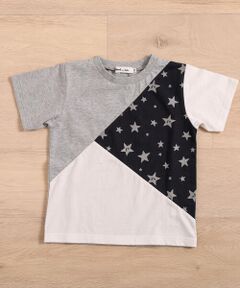 切り替え バックプリント 星柄プリント半袖  Tシャツ(90~130cm)